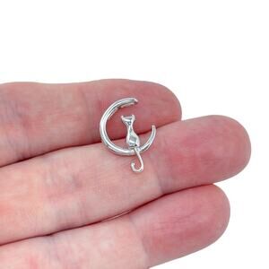 Estate Sterling Silver 925 Cat Moon Pendant